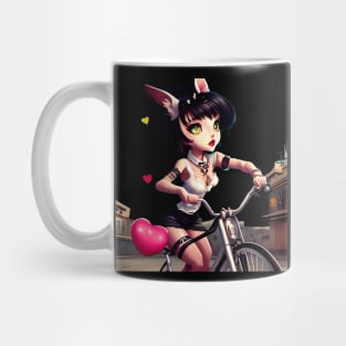 Cat girl on bicycle Mug